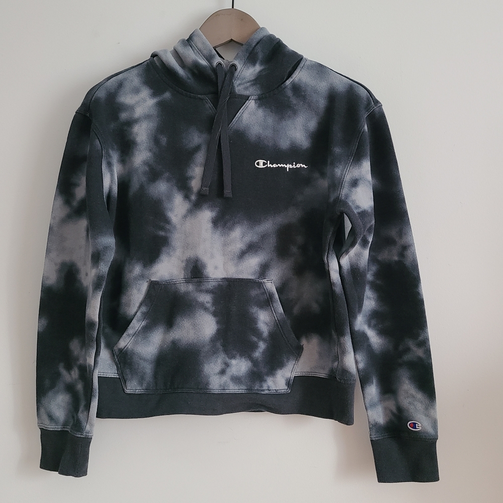Champion Black and Gray Tie-Dye Hoodie Size Small